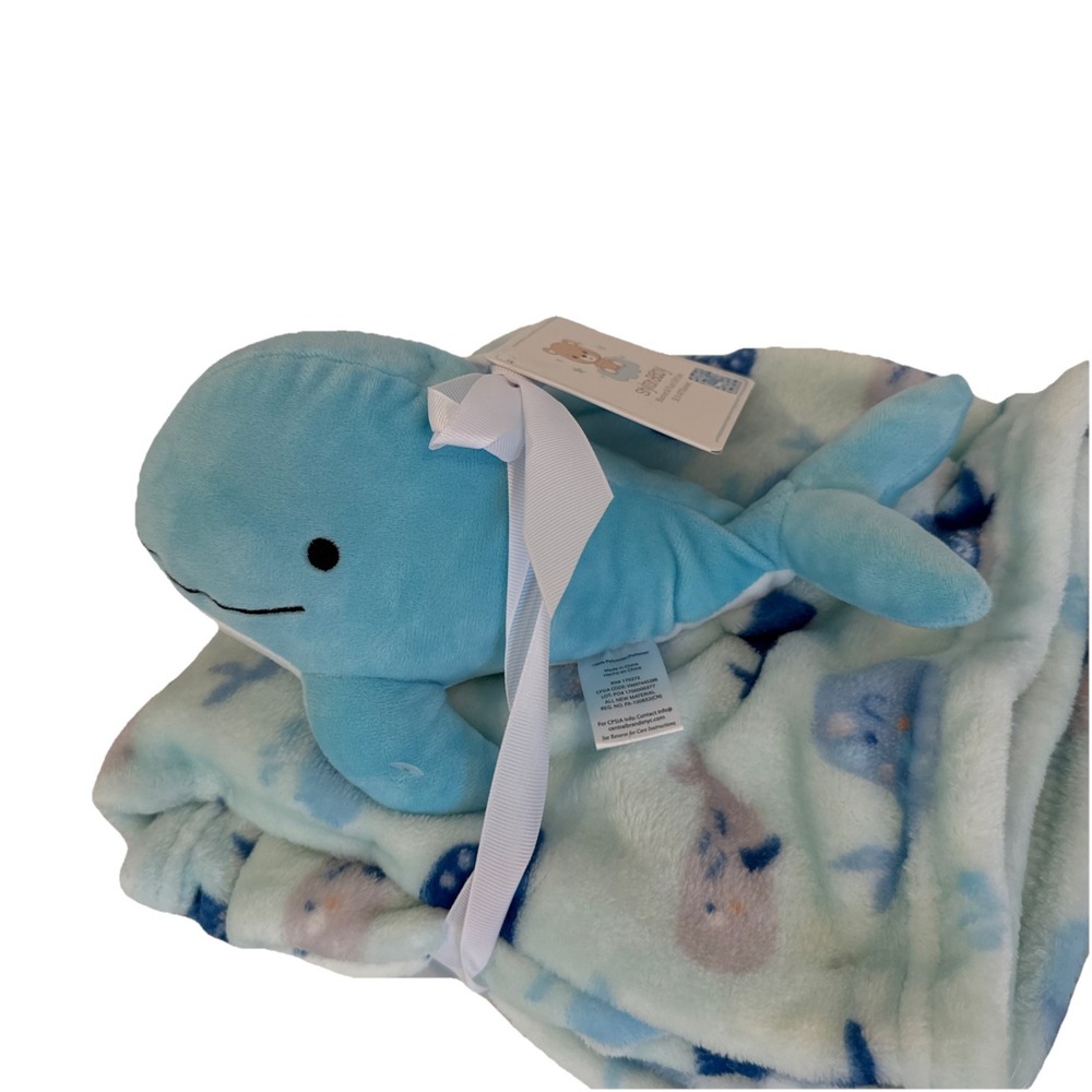 Stylish Baby Shark Plush Toy Blanket Set Boys‎ Blue Ocean Sea Life Fleece NWT